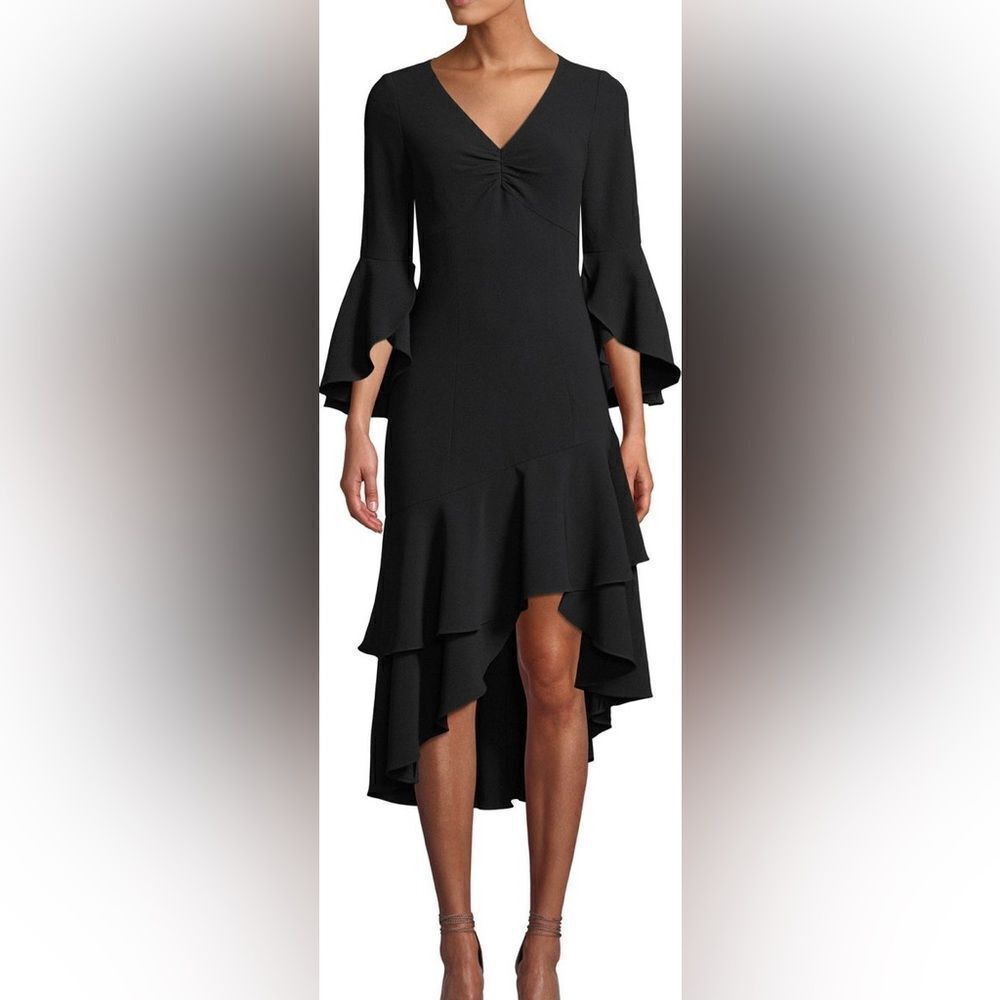 Shoshanna black dress asymmetrical tiered‎ size 8 NYE cocktail special event